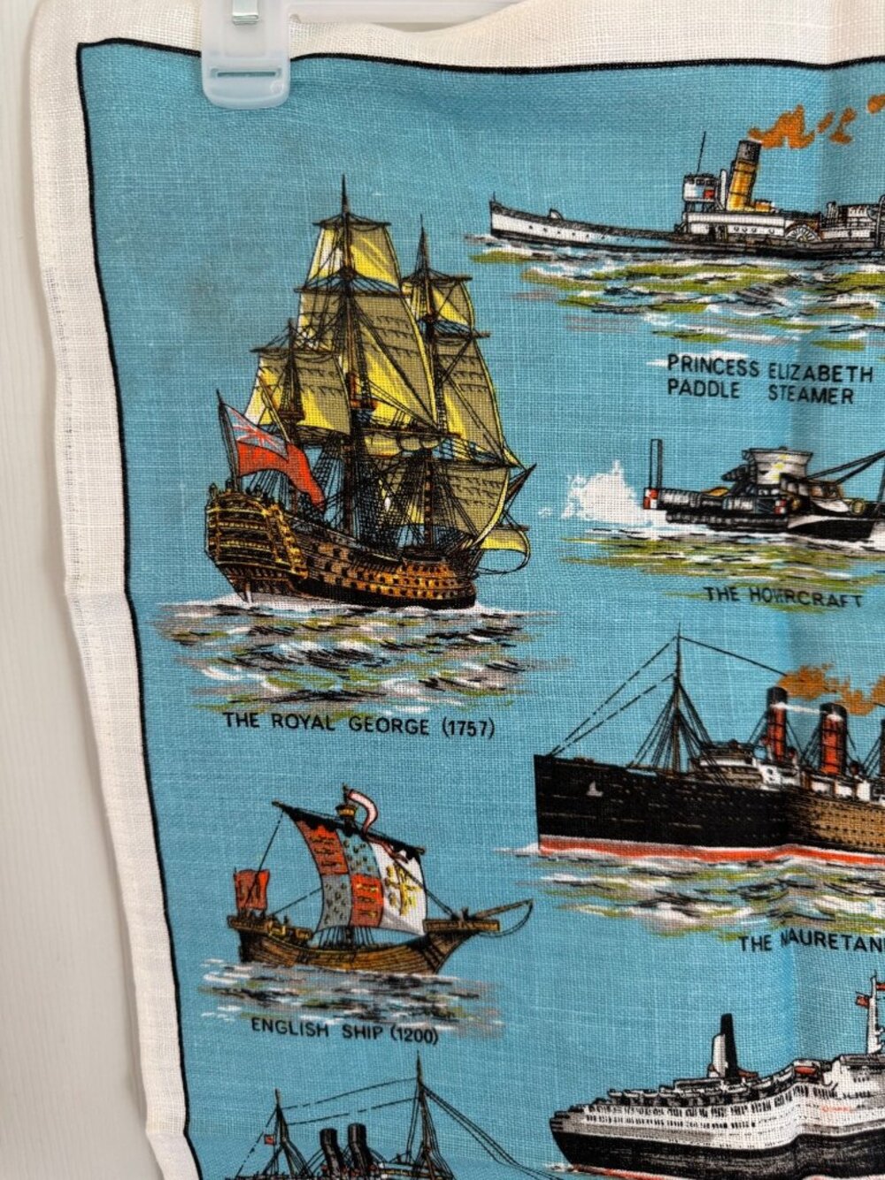 Story Of Ships Vintage Linen Tea Towel Ulster Ireland 30x19 Blue Nautical Theme - Picture 10 of 14